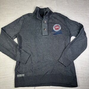 PME‎ Legend American Classic Mens Gray Knit Sweater Button Collar Emblem Size XL